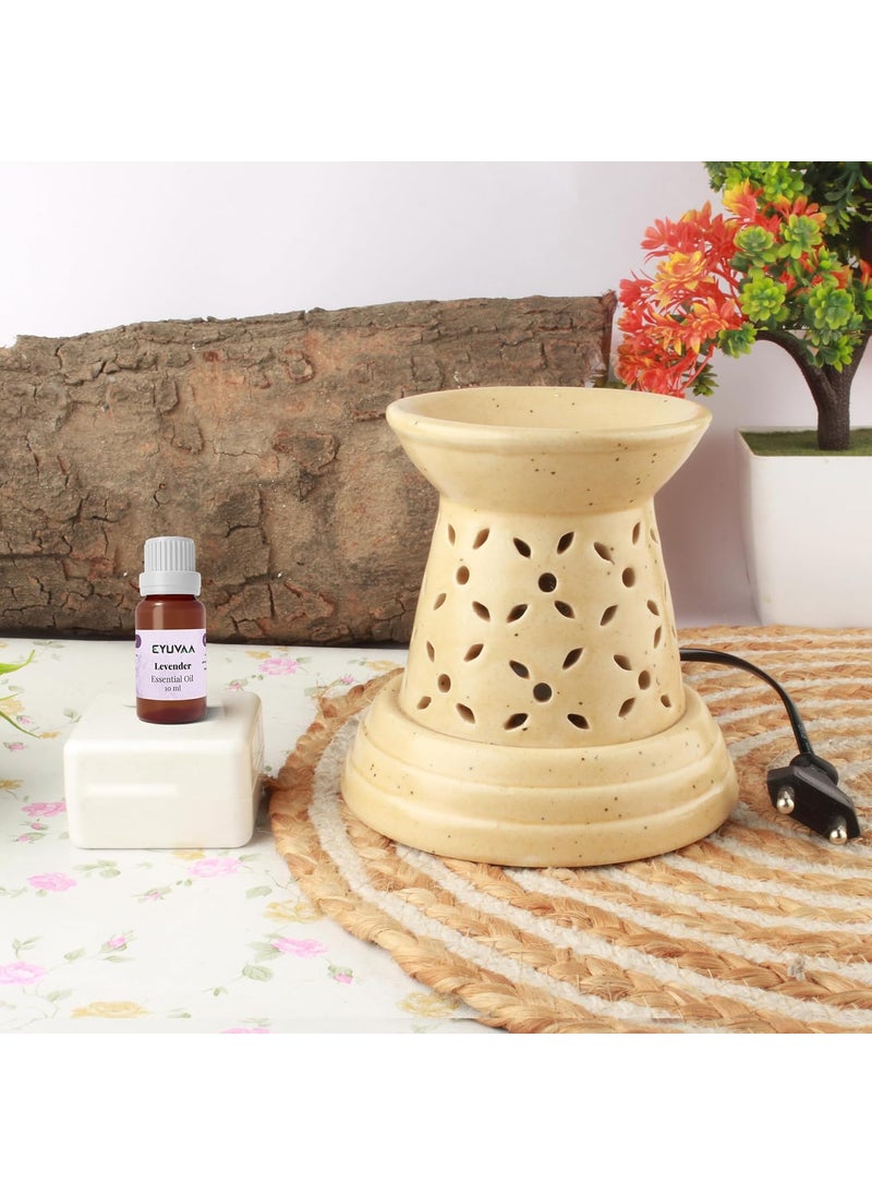 DECOVAA DECOVAA Damru Ceramic Electric Diffuser for Home Fragrance Diffuser lamp Aroma Oil Burner Essential Oil Warmer Aroma Oil Diffuser with 10 Ml Essential Oil Brown Lavender Fragrance  - Image 1