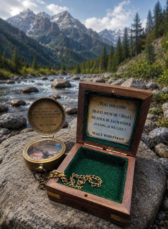 Mai Will You Come Travel With Me? Shall We Stick By Each Other As Long As We Live? Vintage Quote Brass Compass with Wooden Box Scripture-WALT WHITMAN, Gifts Idea, Girls/Boys, Lovers, Husband, Wife, Fiancé - Image 4