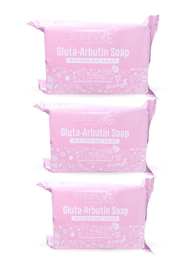 Brilliant Skin Pack of 3 Gluta Arbutin Whitening Soap 135g Brightening Moisturizing Gentle Cleansing for Face and Body - Image 1