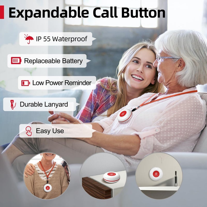 CallToU Wireless Call Buttons for Caregiver Pager and Restaurant Calling Pager Waterproof 500+ Feet Operating Range for Elderly/Patient/Disable（Need to Be Paired with Receiver to Work） - Image 2