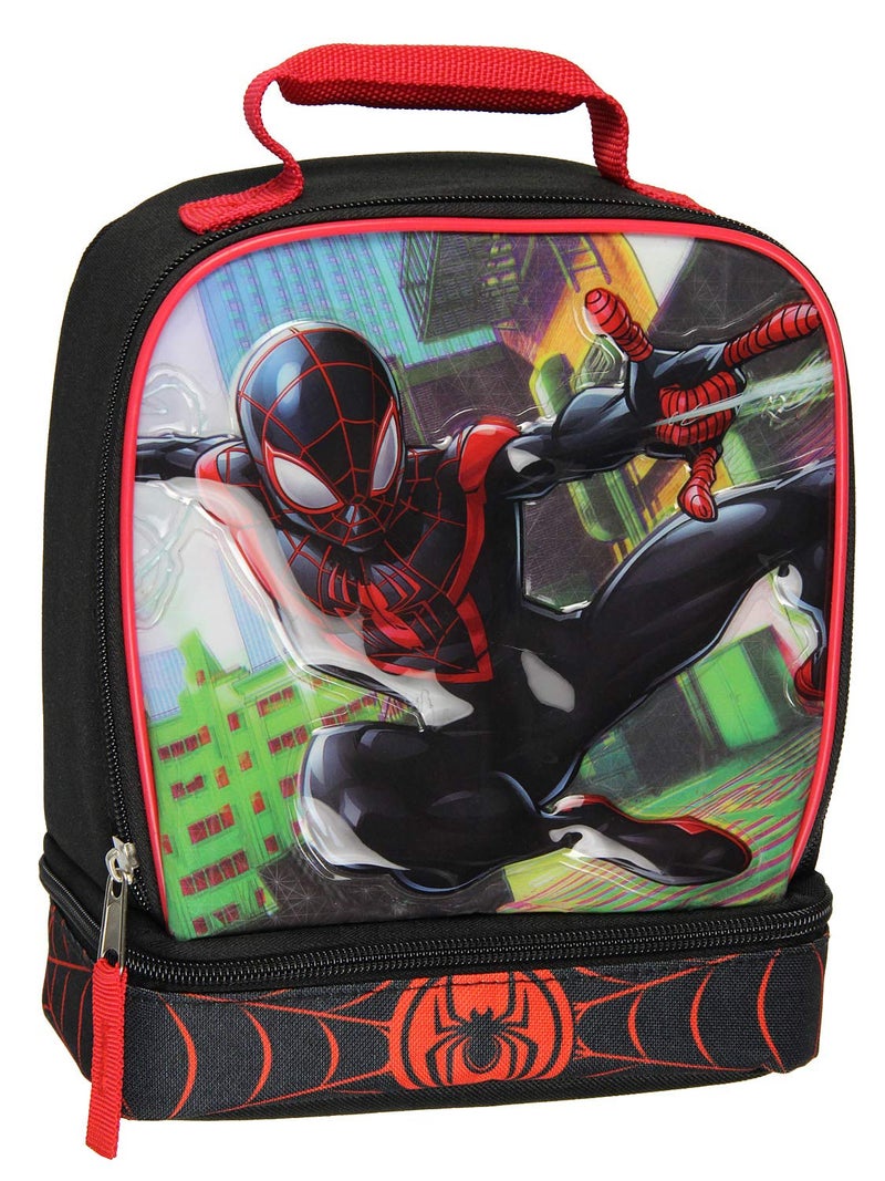 Bioworld Marvel Spider-Man Comic Superhero Dual Compartment Soft Lunch Bag Box Tote Kit 10" - Image 1