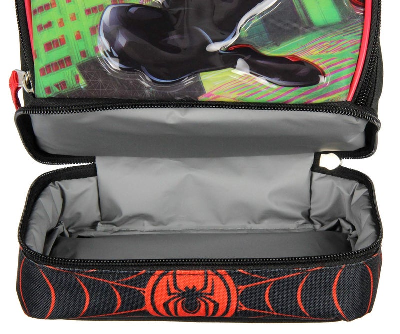 Bioworld Marvel Spider-Man Comic Superhero Dual Compartment Soft Lunch Bag Box Tote Kit 10" - Image 3