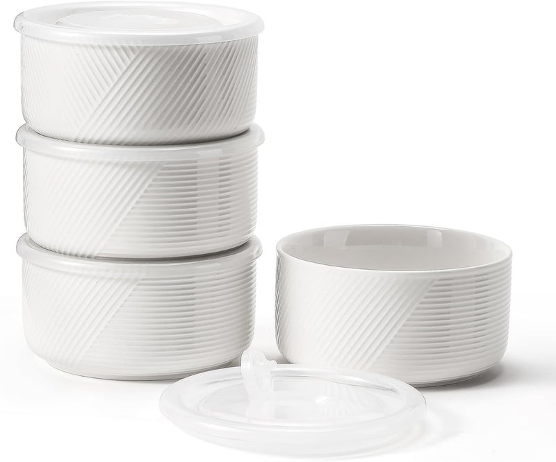 Adewnest Large Ceramic Bowls with Lids 32 oz Microwave Safe Food Storage Containers for Soup Salad Meal Prep Lunch Picnic Camping  6 Inch Set of 4 White - Image 1