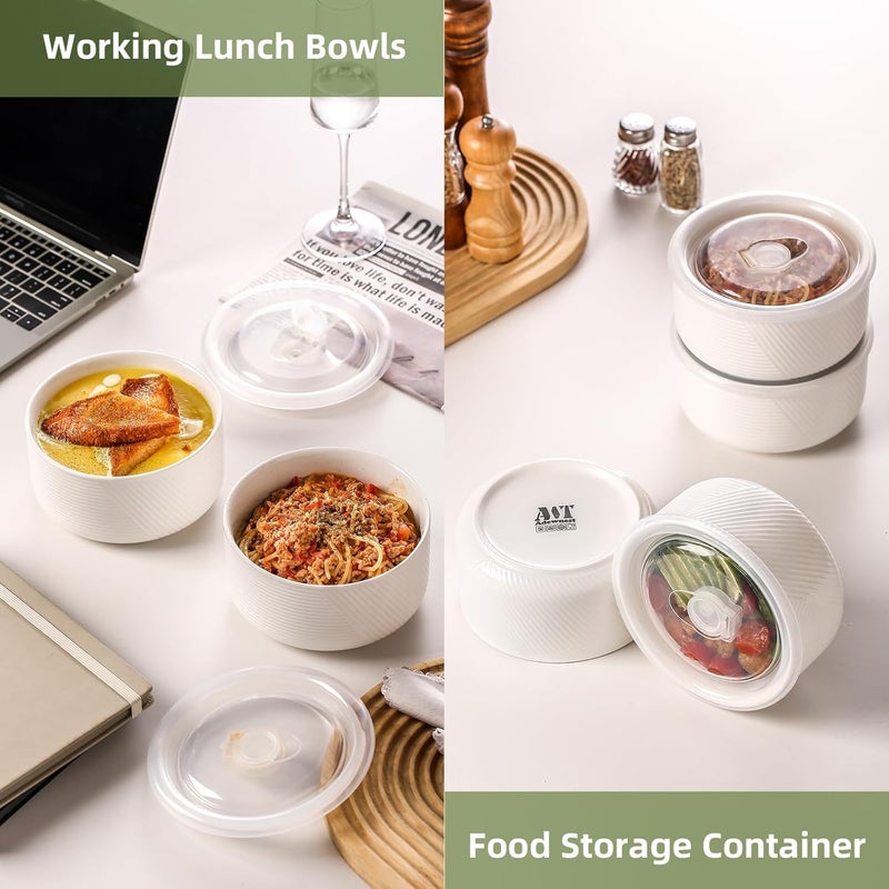Adewnest Large Ceramic Bowls with Lids 32 oz Microwave Safe Food Storage Containers for Soup Salad Meal Prep Lunch Picnic Camping  6 Inch Set of 4 White - Image 5