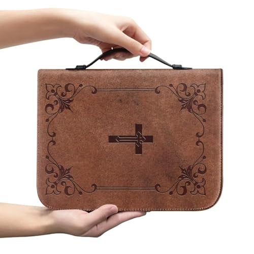 Psesaysky Retro Cross Women Bible Carrying Case Large Size Waterproof Bible Organizer Bag Portable Bible Covers with Handle Lightweight PU Leather Bible Carrier - Image 3