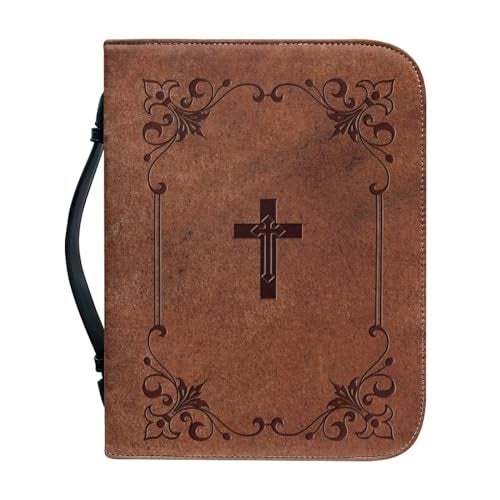 Psesaysky Retro Cross Women Bible Carrying Case Large Size Waterproof Bible Organizer Bag Portable Bible Covers with Handle Lightweight PU Leather Bible Carrier - Image 1