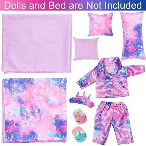 K. T. Fancy K.T. Fancy 8 PCS 18 Inch Girl Doll Clothes and Accessories Sleeping Sheet,Pajamas,Eye Mask,Unicorn Slippers,Pillow(Doll and Bed are Not Included) - Image 2
