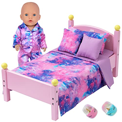 K. T. Fancy K.T. Fancy 8 PCS 18 Inch Girl Doll Clothes and Accessories Sleeping Sheet,Pajamas,Eye Mask,Unicorn Slippers,Pillow(Doll and Bed are Not Included) - Image 4