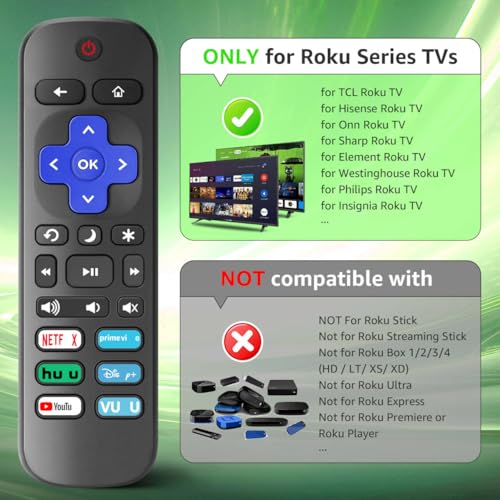 Wevove (Pack of 3) Replacement Remote Only for Roku TV with Soft Protective Cover (Glow in The Dark), Universal Remote for TCL Roku/Hisense Roku/Onn Roku/Sharp Roku/Element Roku/Philips Roku Smart TV - Image 2