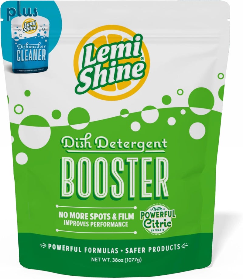 Lemi Shine Natural Dish Detergent Booster - Hard Water Stain Remover - Multi-Use Citric Acid Cleaner - 38 oz - Image 1