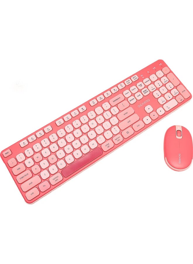 Dearmo Mk8900 Wireless Keyboard And Mouse Combo, Bluetooth Dual-Mode With Built-In Lithium Battery, For Laptop And Desktop Computers, Pink And White - Image 1
