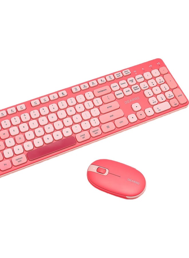 Dearmo Mk8900 Wireless Keyboard And Mouse Combo, Bluetooth Dual-Mode With Built-In Lithium Battery, For Laptop And Desktop Computers, Pink And White - Image 3