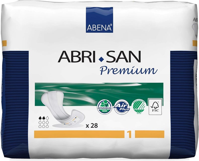 Abena Abri-San Premium Incontinence Pads, Ultra Light Absorbency, Size 1, 28 Count - Image 1