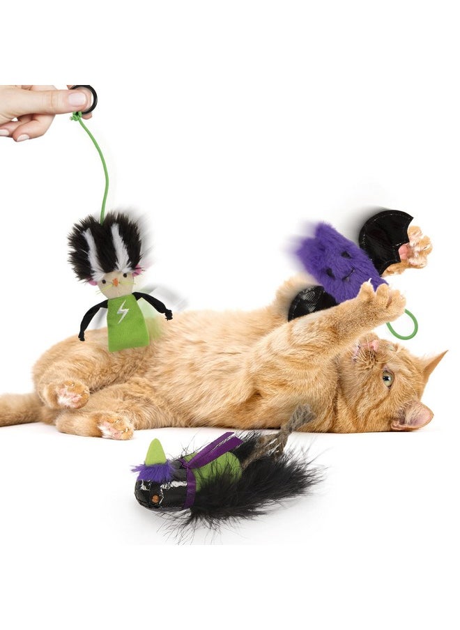 Petlinks (4 Set Bundle Halloween Cat Toys, 2X Crinkle Bat Launchers, 1x Catnip Crow, 1x Bride of Frank Dangler - Multi Color, 4 Set Bundle