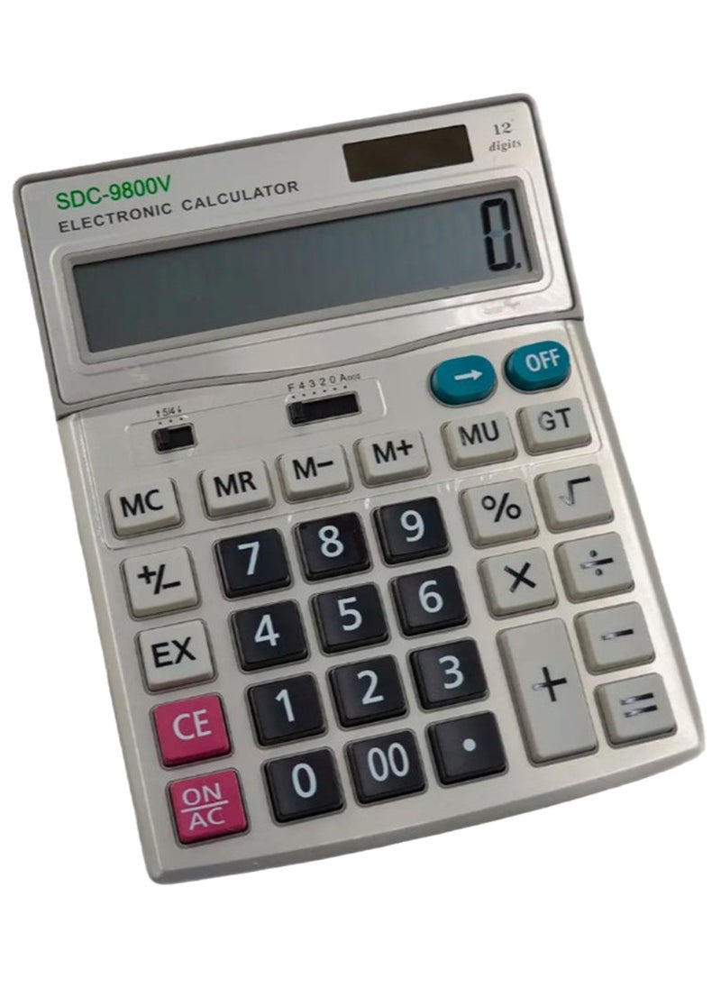 Electronic Calculator, for solving easy and complex mathematical operations SDC-9800V , dual power, equipped with a large LCD screen for offices, accountants, and personal use at home or school
