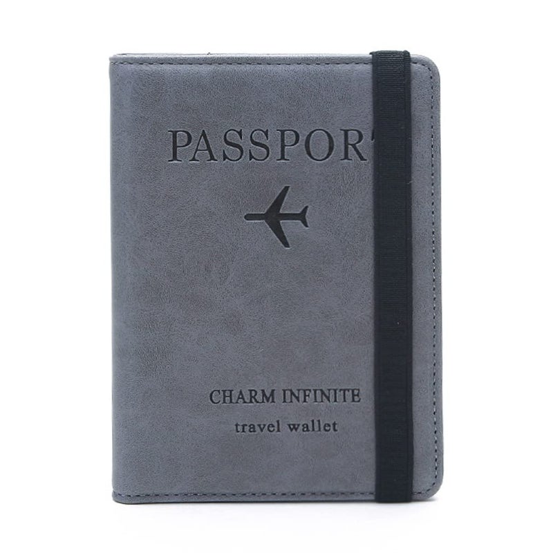 ELEPHANTBOAT® Passport Holder for Men & Women, RFID Blocking PU Leather Travel Wallet Cover, Bifold Passport Case with Card Slots, Cash & Ticket Pocket - Grey - Image 1