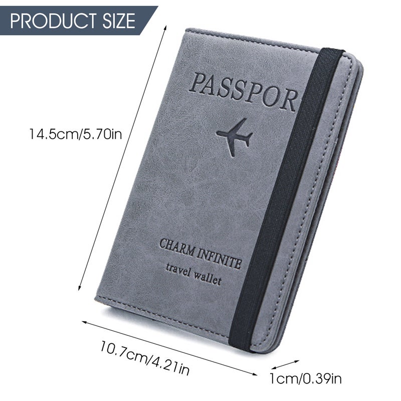 ELEPHANTBOAT® Passport Holder for Men & Women, RFID Blocking PU Leather Travel Wallet Cover, Bifold Passport Case with Card Slots, Cash & Ticket Pocket - Grey - Image 2