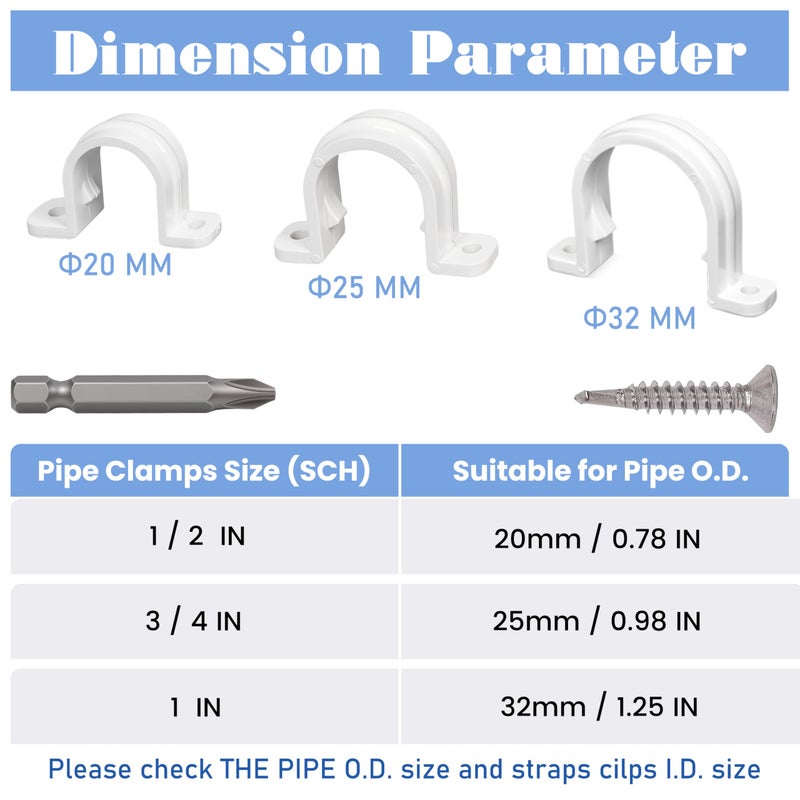 Oovivat 20 Set PVC conduit pipe strap clamps Î¦32 MM - SCH 1 IN,Two Hole plastic pipe clips - Image 4