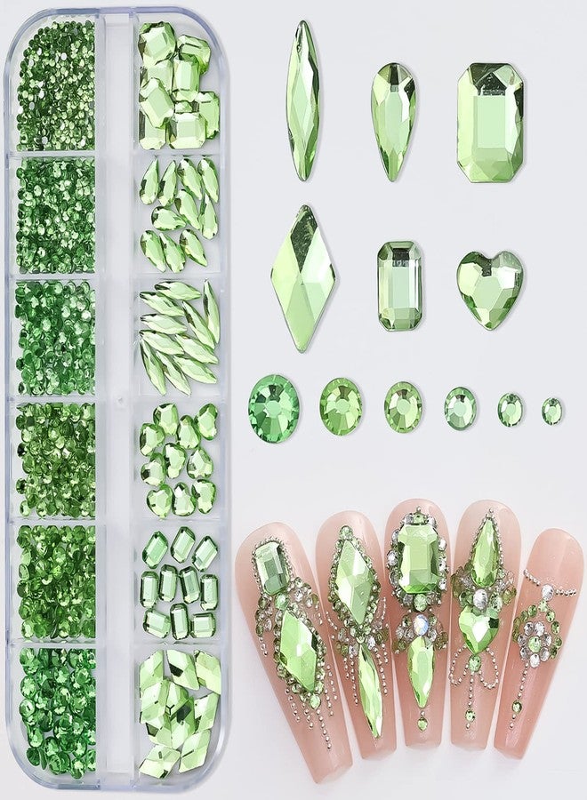 Vezocim Green Nail Art Rhinestone, 3D Crystal Nail Diamond Gem, Flatback Rhinestones Multi Shapes Sizes Nail Design for Women Girls Manicure Charms Decorations, DIY Jewelry Making Craft Supplies - Image 2