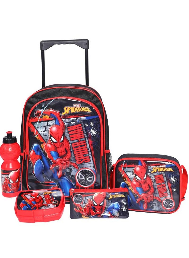 مارفل مجموعة سبايدرمان ٥ في ١ حقيبة ترولي اقتصادية مع ملحقات أسود/أحمر