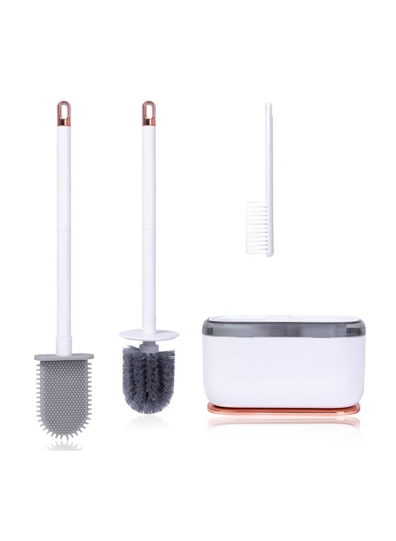 KASTWAVE مجموعة فرشاة المرحاض، فرشاة مرحاض سيليكون 3 في 1 مع حامل تبريد سريع وفتاحة لتنظيف الشقوق بمقبض طويل لتنظيف عميق شامل للحمام (مثبت على الأرض/الجدار) - Image 1