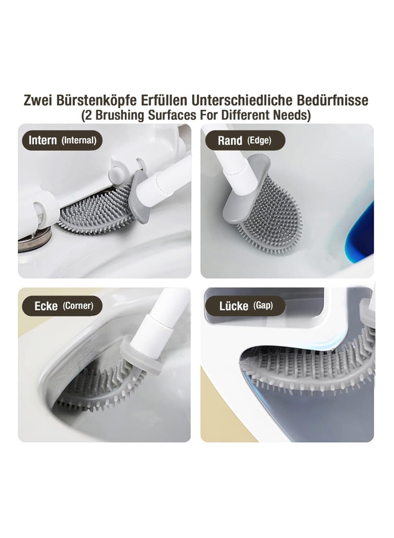 KASTWAVE مجموعة فرشاة المرحاض، فرشاة مرحاض سيليكون 3 في 1 مع حامل تبريد سريع وفتاحة لتنظيف الشقوق بمقبض طويل لتنظيف عميق شامل للحمام (مثبت على الأرض/الجدار) - Image 3