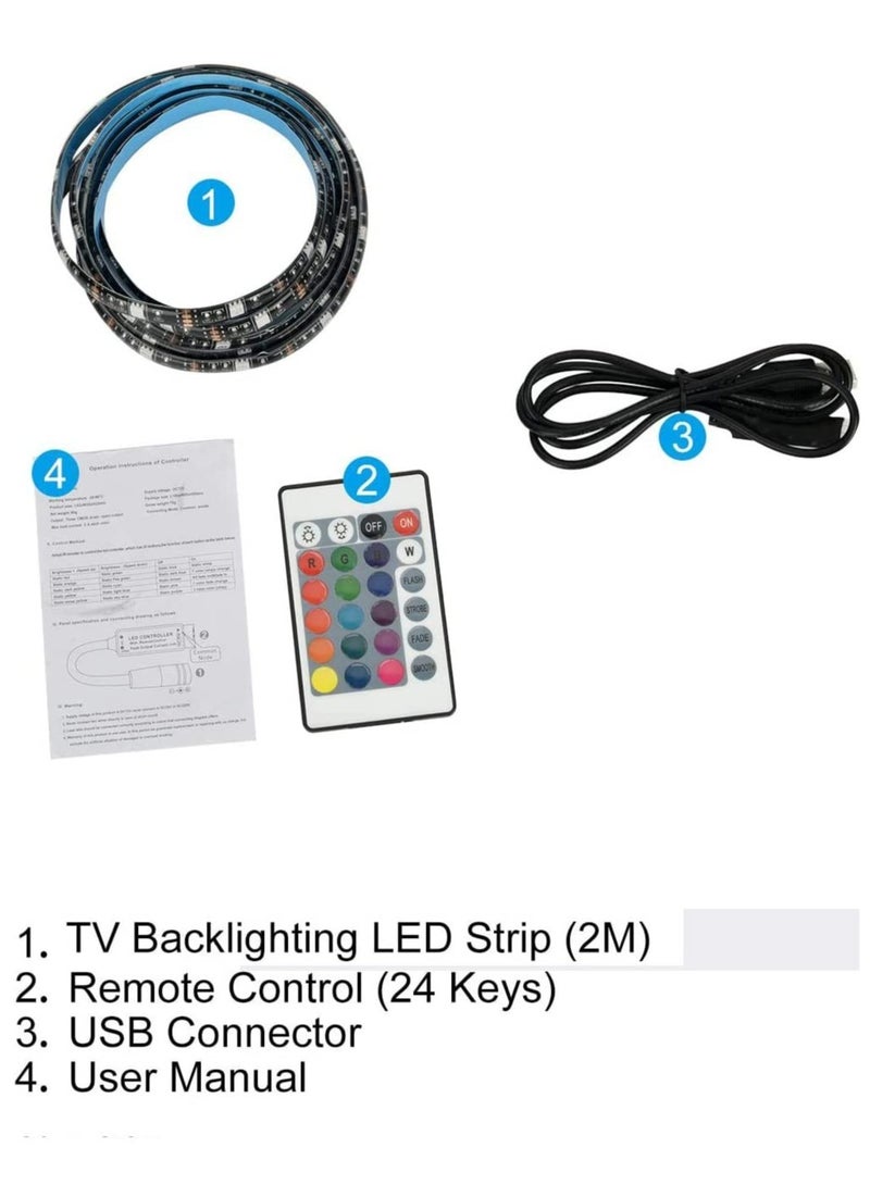 Mult-Color LED Light Strip 2M USB RGB Waterproof Decoration Lighting with Remote Control Flexible Led Strip Lighting for Bedroom Kitchen Hotel Home TV Back (Color Changing) - Image 5
