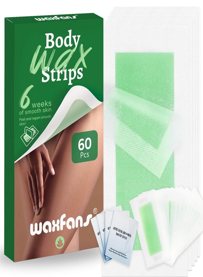 Waxfans 60 Counts Wax Strips for Hair Removal,40 Body Waxing Strips for Bikini,Legs & Underarms, 20 Face Wax Strips for Facial,lip,eyebrow,chin with 4 Calming Wipes, for Women & Men（Green） - Image 1