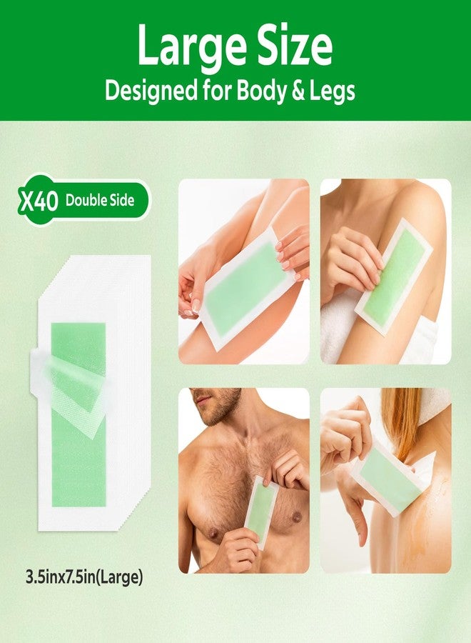 Waxfans 60 Counts Wax Strips for Hair Removal,40 Body Waxing Strips for Bikini,Legs & Underarms, 20 Face Wax Strips for Facial,lip,eyebrow,chin with 4 Calming Wipes, for Women & Men（Green） - Image 2