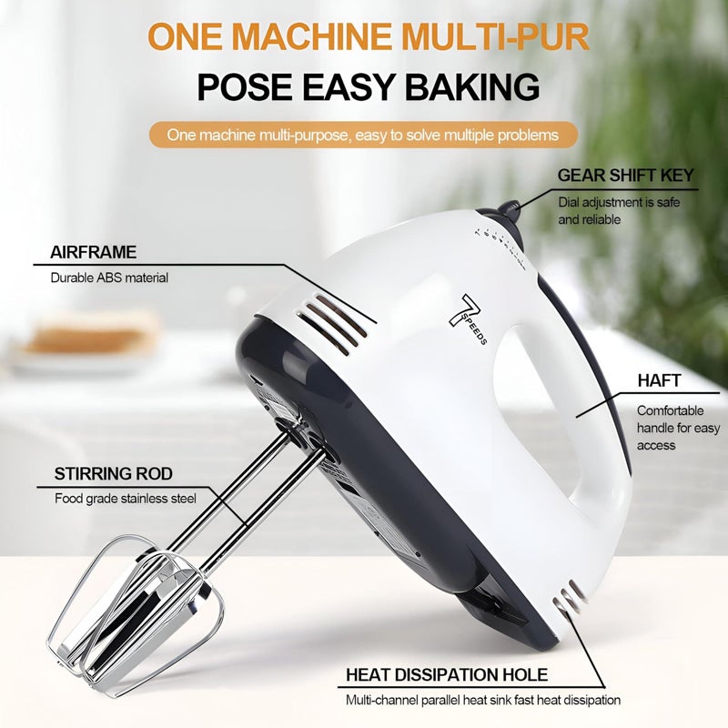 Fast Blender - 260W High Performance Hand Mixer with 7 Adjustable Speeds, Premium Stainless Steel Whisks, Dough Hooks, Egg Separator Tool for Perfect Mixing Results in Your Kitchen Daily - Image 3