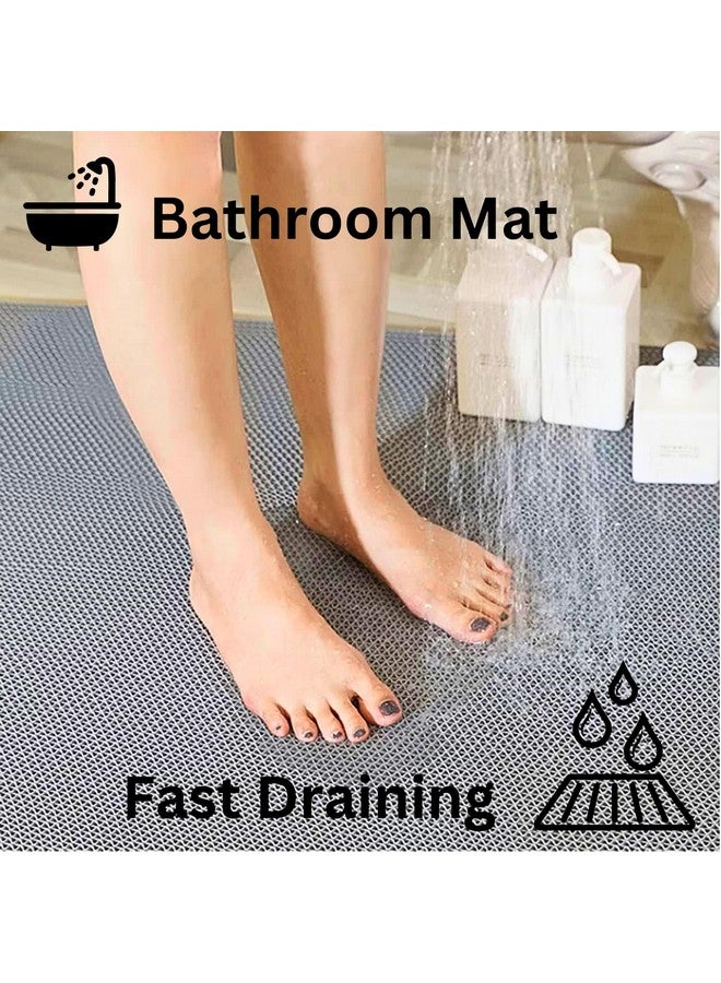 Purav Light حصيرة مطاطية خفيفة مقاومة للماء مع ثقوب لحمام الأرضية مضادة للانزلاق متعددة الاستخدامات مدخل المنزل حصيرة مطر، 2x1.4 قدم، رمادي - Image 3