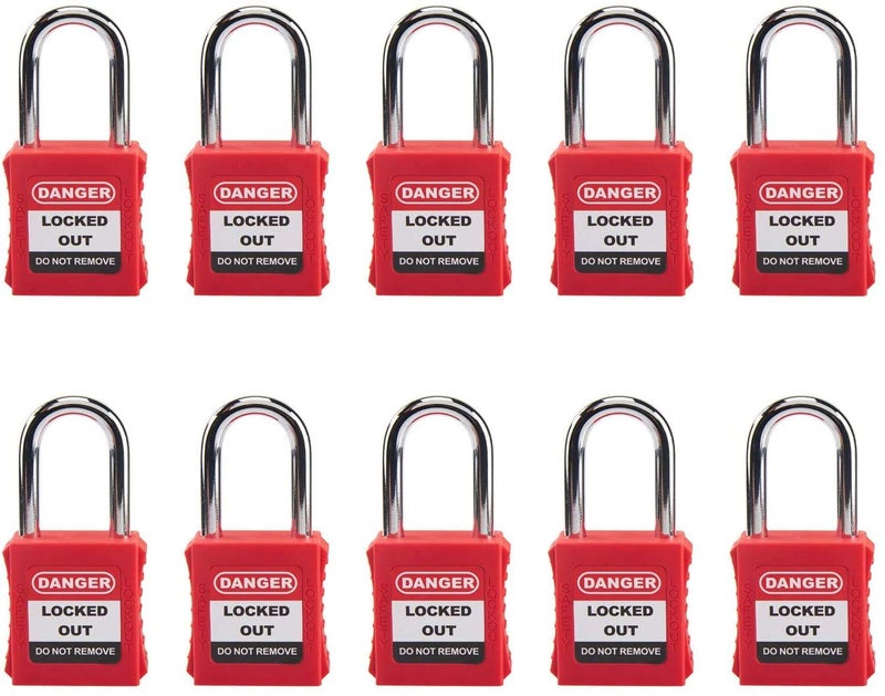 HOLULO Lockout Padlock 10 Pack Padlocks with Keys Red 1-1/2" (Silver) - Image 1