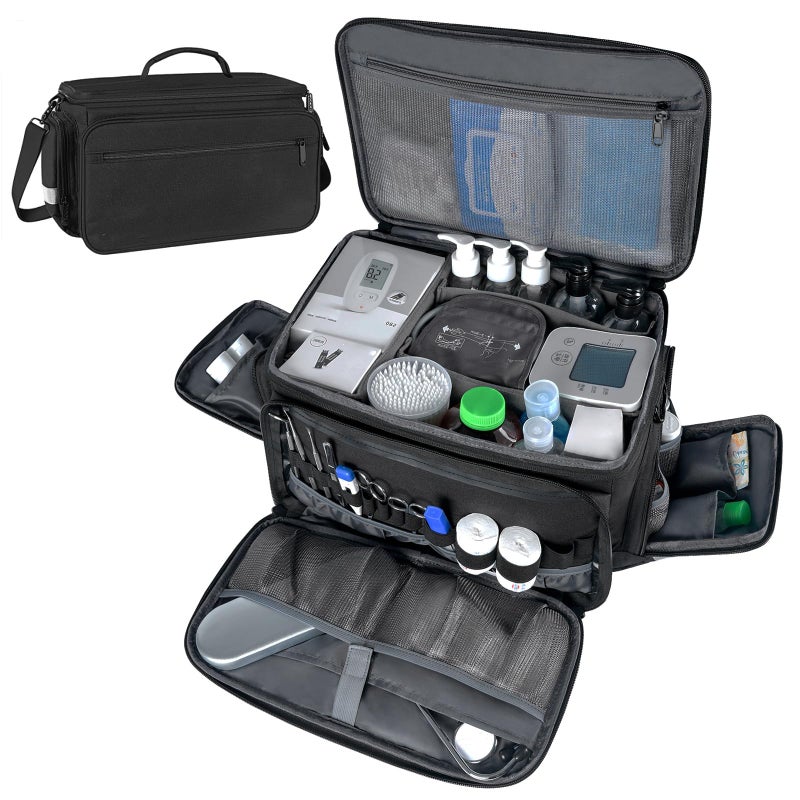 Mancro Mancro Medical Bag Home Health Nurse Bag with Nonslip Bottom Removable Shoulder Strap WaterResistant Empty First Aid Organizer for Medical Student Therapist Black