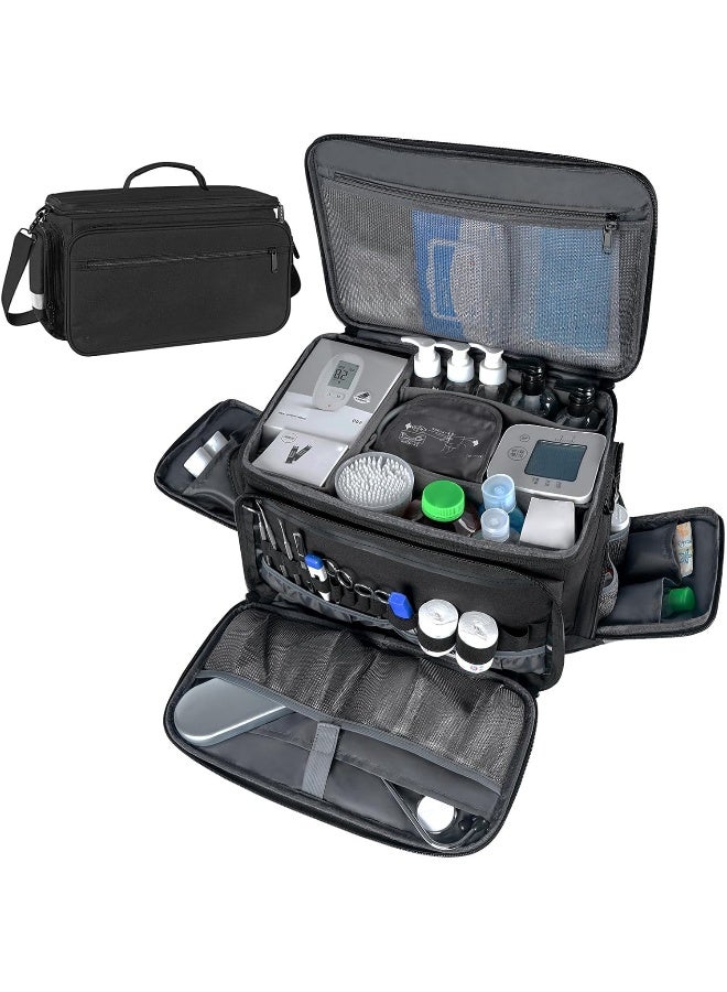 Mancro Medical Bag, Home Health Nurse Bag with Nonslip Bottom, Removable Shoulder Strap, Water-Resistant Empty First Aid Organizer for Medical Student, Therapist, Black - Image 1