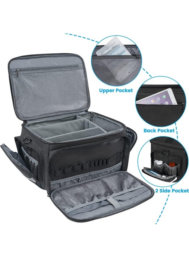 Mancro Medical Bag, Home Health Nurse Bag with Nonslip Bottom, Removable Shoulder Strap, Water-Resistant Empty First Aid Organizer for Medical Student, Therapist, Black - Image 2