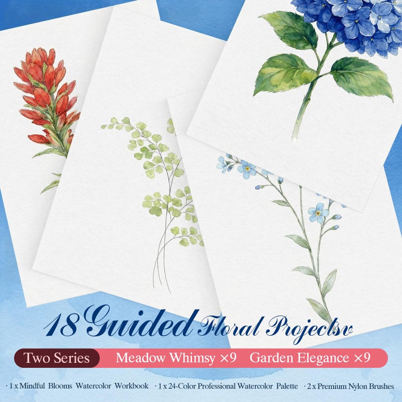 Dmsky Watercolor Workbook for Beginners,18 Floral Water Coloring Book,Relaxing & Easy to Paint Water Coloring Book with 24 Colors-Perfect for Gifting to Creativity & Joy for Adults - Image 3