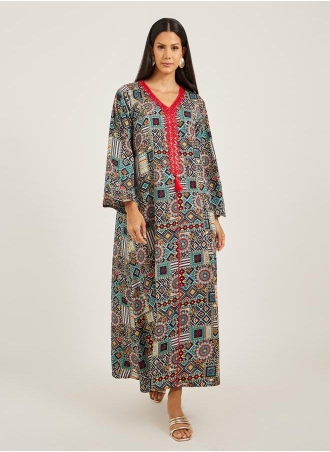 Maxim Creation - Abstract Print Embroidered A-Line Jalabiya by Styli - Image 1