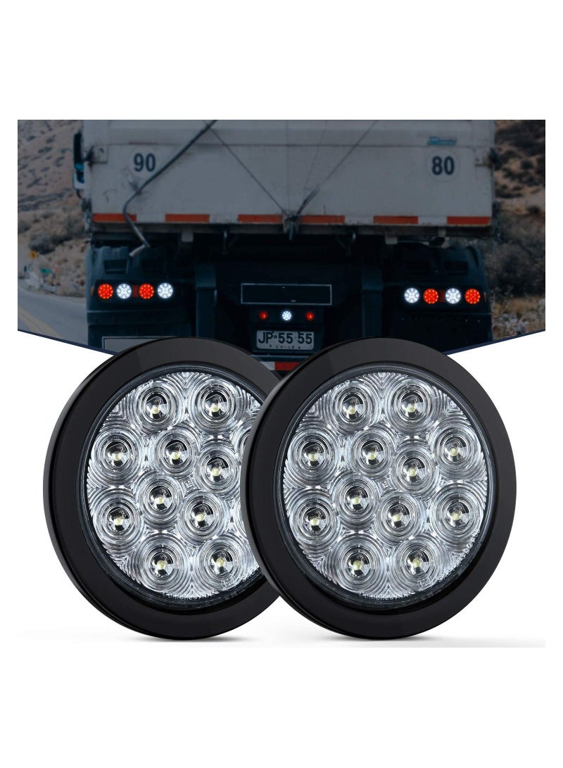 SYOSI Tail Light 4 in White Round LED Reverse Back Up Light Surface Mount Grommet Plugs Trailer Tail Lights 12 LED with Turn Signal Truck Trailer Light Side Light for Truck Trailer RV Jeep 2PCS - Image 1