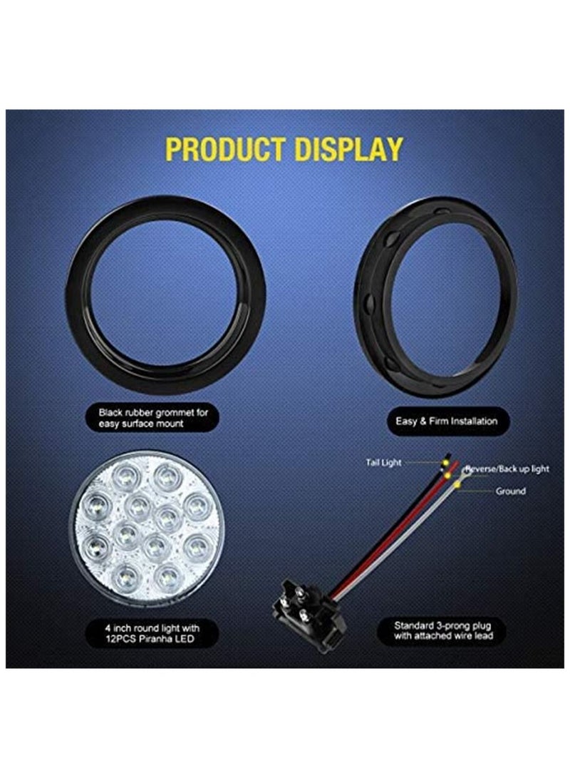 SYOSI Tail Light 4 in White Round LED Reverse Back Up Light Surface Mount Grommet Plugs Trailer Tail Lights 12 LED with Turn Signal Truck Trailer Light Side Light for Truck Trailer RV Jeep 2PCS - Image 3