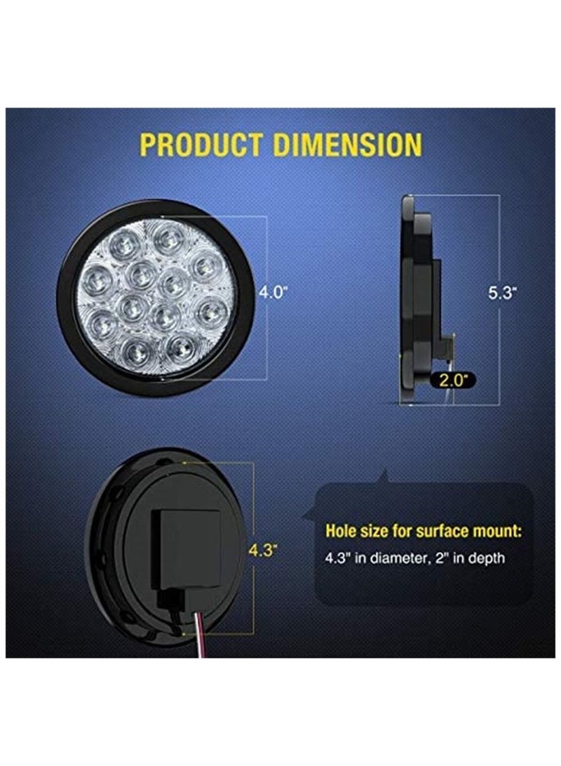 SYOSI Tail Light 4 in White Round LED Reverse Back Up Light Surface Mount Grommet Plugs Trailer Tail Lights 12 LED with Turn Signal Truck Trailer Light Side Light for Truck Trailer RV Jeep 2PCS - Image 2