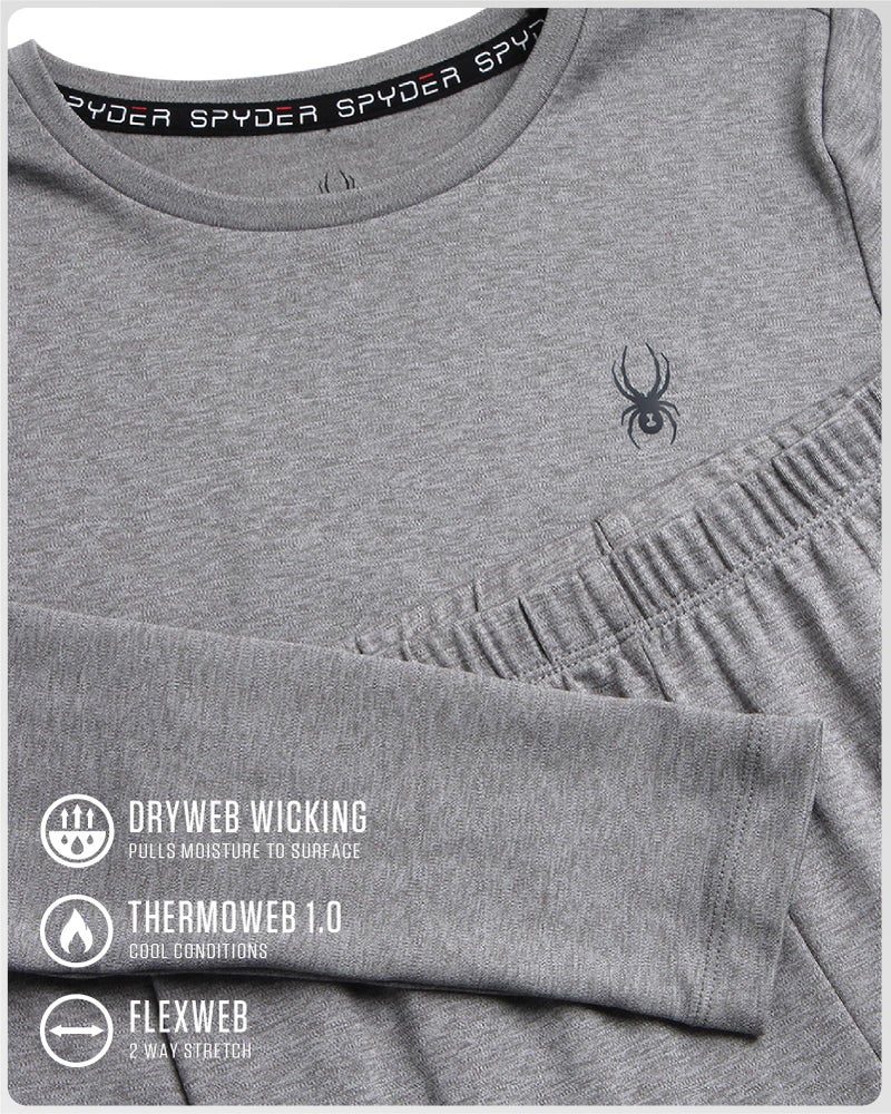Spyder Kids Thermal Underwear Set - 2 Piece Moisture Wicking Insulated Girls Boys Thermal Set Base Layer Long Johns for Kids, Size 12-14, Heather Grey - Image 4