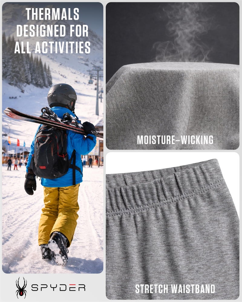 Spyder Kids Thermal Underwear Set - 2 Piece Moisture Wicking Insulated Girls Boys Thermal Set Base Layer Long Johns for Kids, Size 12-14, Heather Grey - Image 3