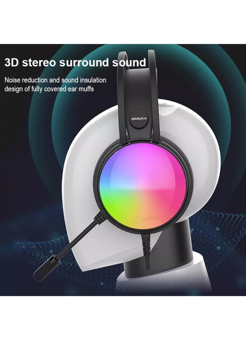 سماعة رأس G83B USB للألعاب RGB 7.1 سماعة رأس افتراضية للألعاب - برامج تشغيل مزدوجة مقاس 50 مم - صوت جهير عميق - ميكروفون لتقليل الضوضاء - تحكم في الراس للكمبيوتر الشخصي | أسواد