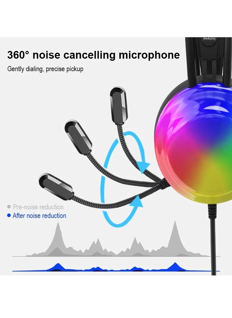 سماعة رأس G83B USB للألعاب RGB 7.1 سماعة رأس افتراضية للألعاب - برامج تشغيل مزدوجة مقاس 50 مم - صوت جهير عميق - ميكروفون لتقليل الضوضاء - تحكم في الراس للكمبيوتر الشخصي | أسواد