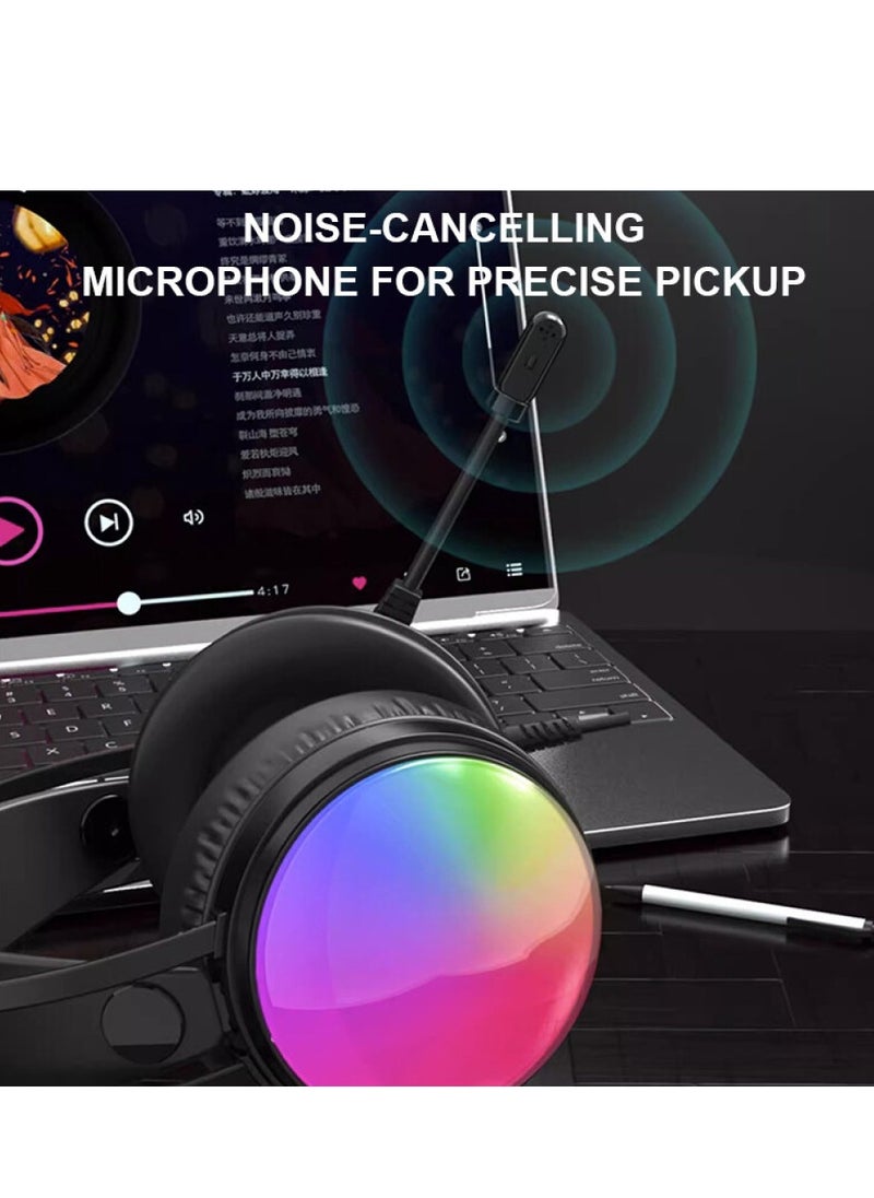 سماعة رأس G83B USB للألعاب RGB 7.1 سماعة رأس افتراضية للألعاب - برامج تشغيل مزدوجة مقاس 50 مم - صوت جهير عميق - ميكروفون لتقليل الضوضاء - تحكم في الراس للكمبيوتر الشخصي | أسواد