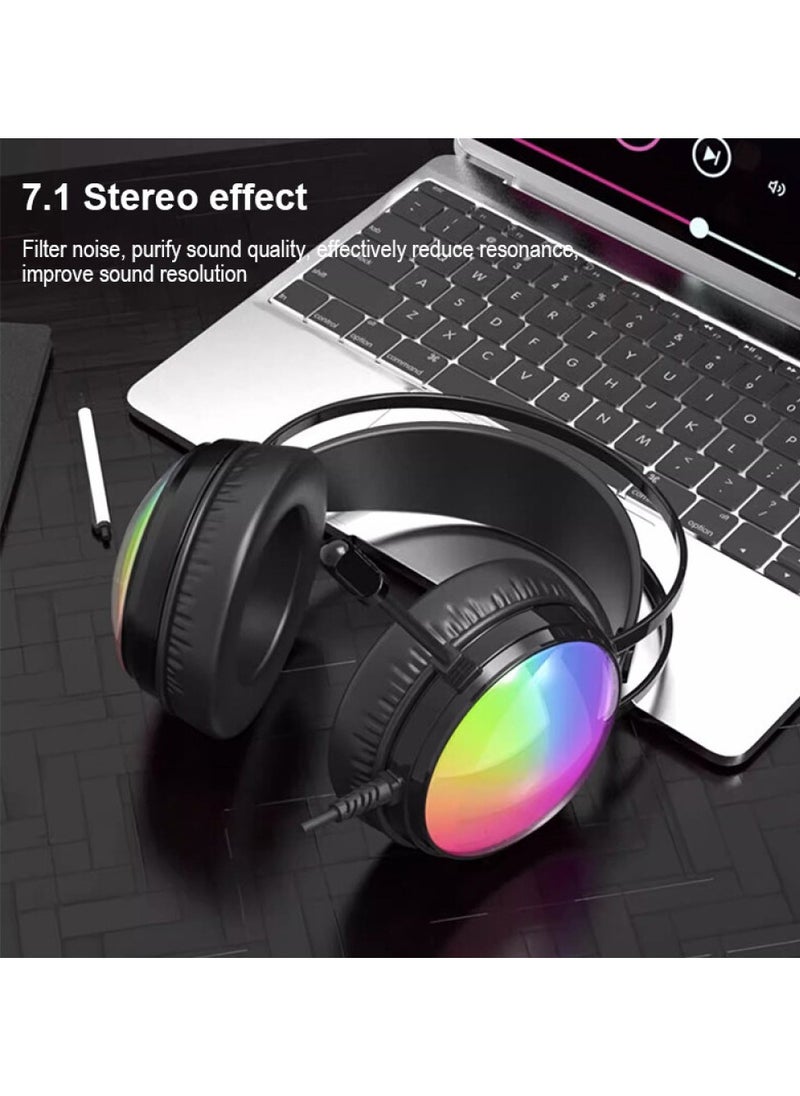 سماعة رأس G83B USB للألعاب RGB 7.1 سماعة رأس افتراضية للألعاب - برامج تشغيل مزدوجة مقاس 50 مم - صوت جهير عميق - ميكروفون لتقليل الضوضاء - تحكم في الراس للكمبيوتر الشخصي | أسواد