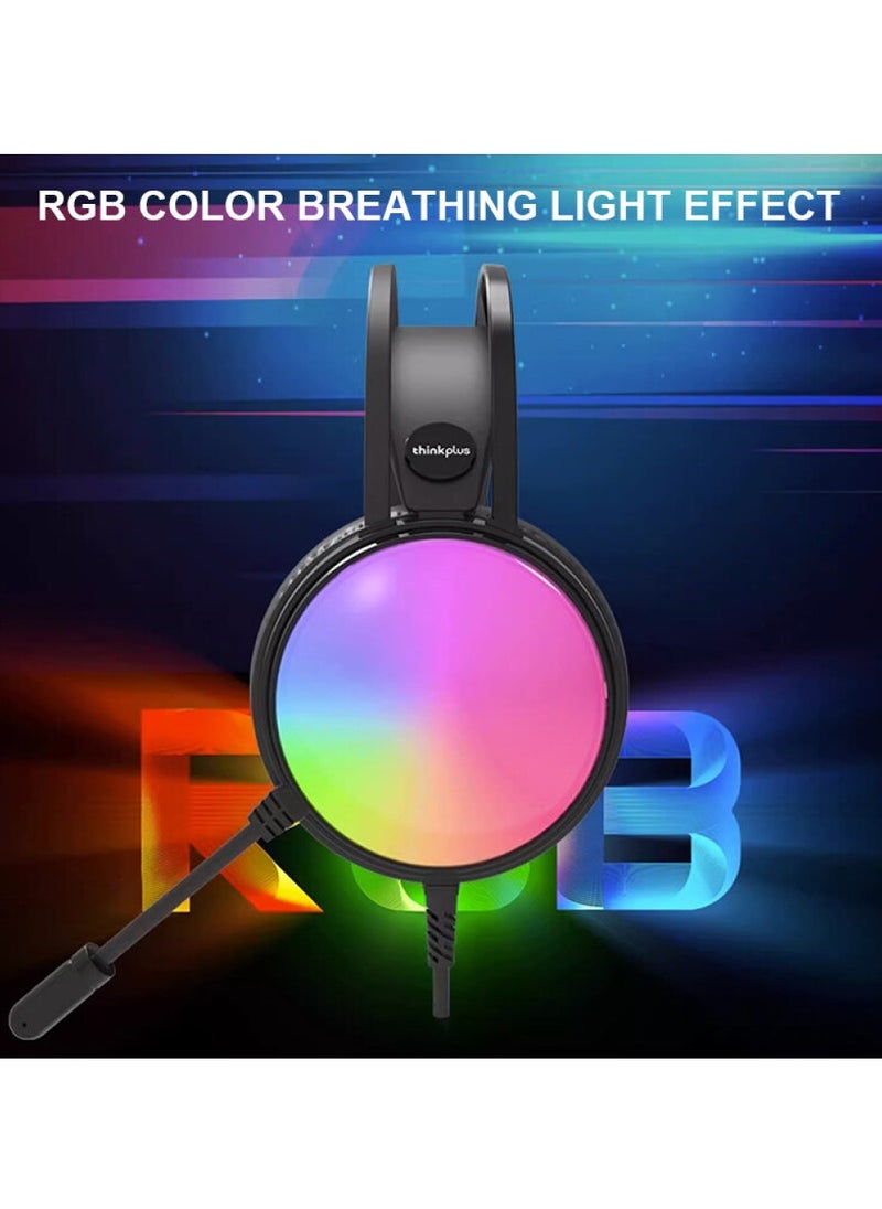 سماعة رأس G83B USB للألعاب RGB 7.1 سماعة رأس افتراضية للألعاب - برامج تشغيل مزدوجة مقاس 50 مم - صوت جهير عميق - ميكروفون لتقليل الضوضاء - تحكم في الراس للكمبيوتر الشخصي | أسواد