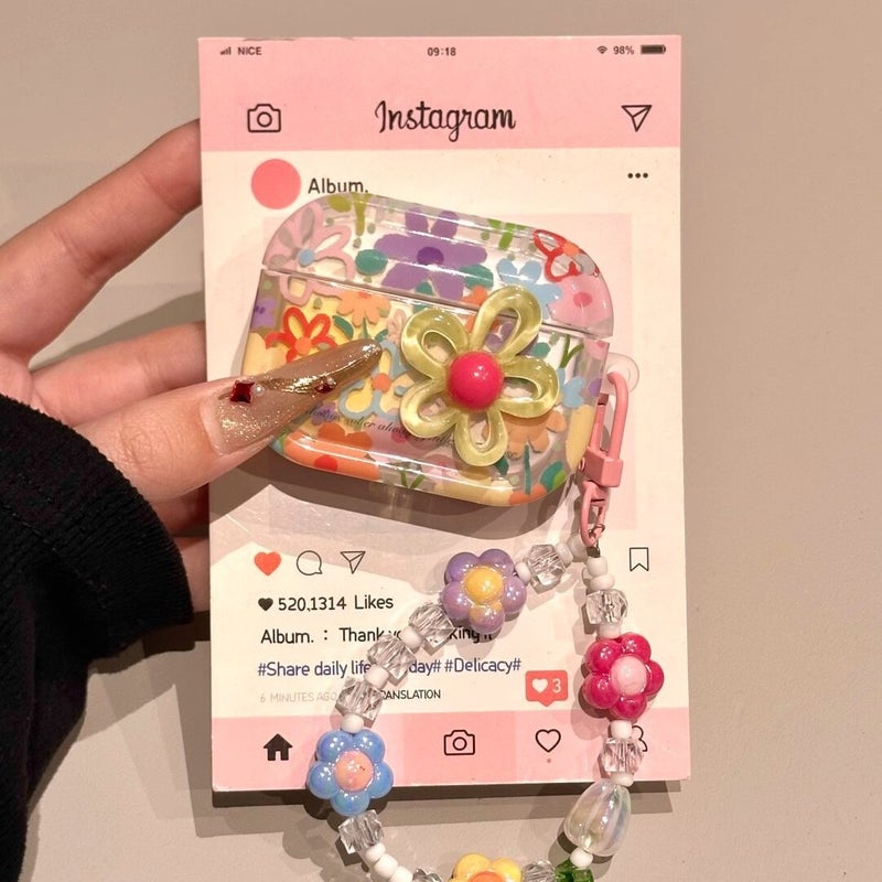Cartoon Summer Flower TPU Earbud Case with Optional Pendant, Full Protective Portable Design for AirPods 1/2, Pro, 3, Pro 2, 4, Pro 3 - Image 3