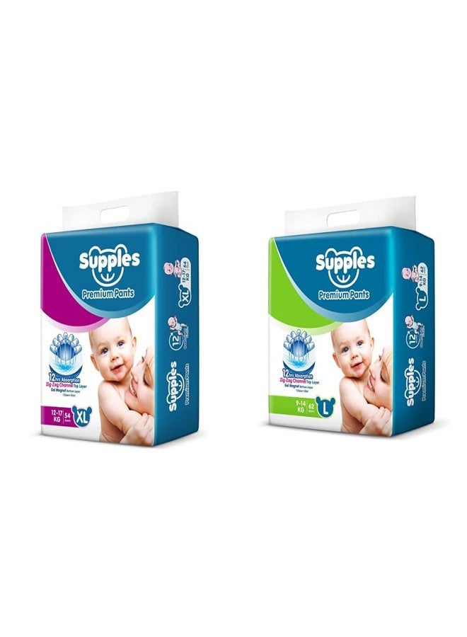 Supples Baby Pants Diapers, X-Large, 54 Count&Supples Baby Pants Diapers, Large, 62 Count - Image 1