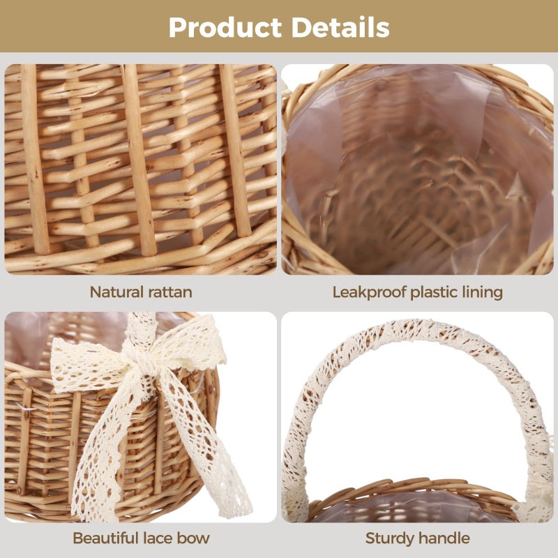 TIMCORR 2 Pcs Flower Girl Basket,Small Wicker Baskets with Handle,Rattan Flower Girl Basket Set,Multi-Purpose Decorative Storage Organizer,Handmade for Weddings,Parties,Home Decor - Image 3